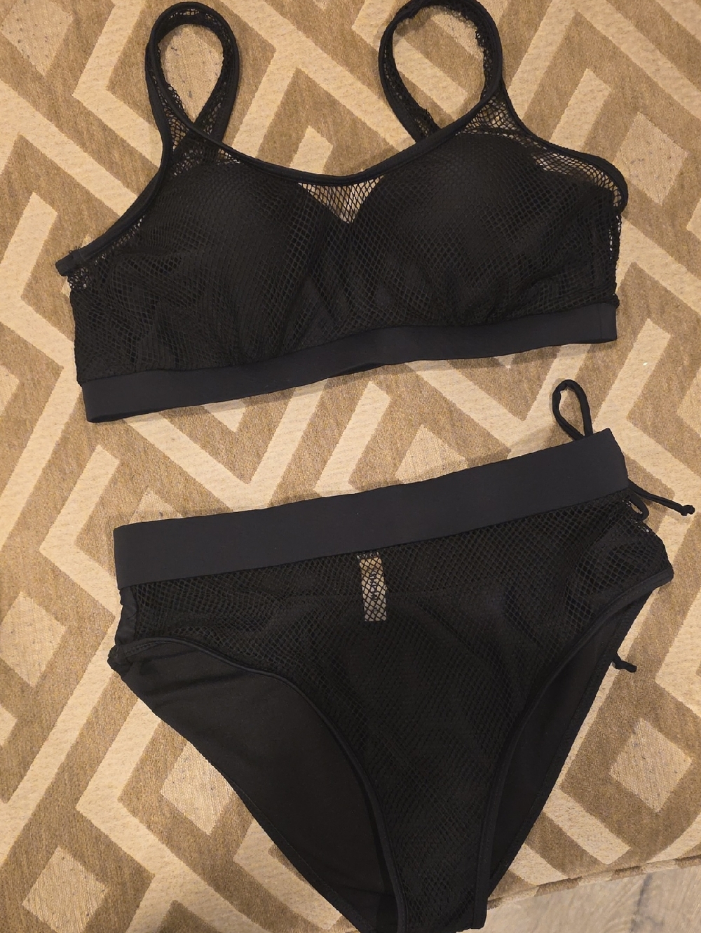 SHEIN Black Mesh Bikini Set with Sporty Elastic